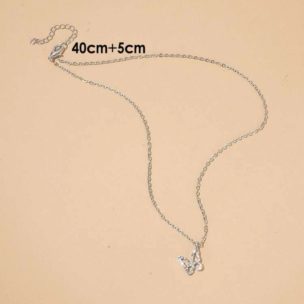 Rhinestone Butterfly Charm Necklace Silver For Women Wedding Party - Picture 3 of 4